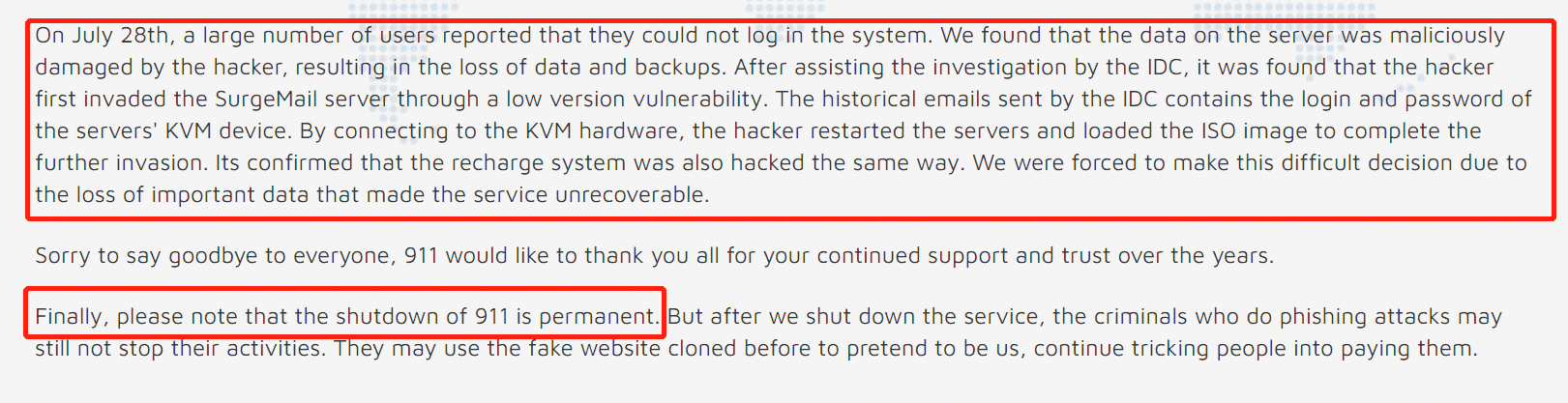 911 proxy shut down is permanent
