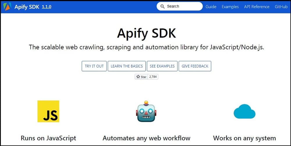 Apify SDK Homepage