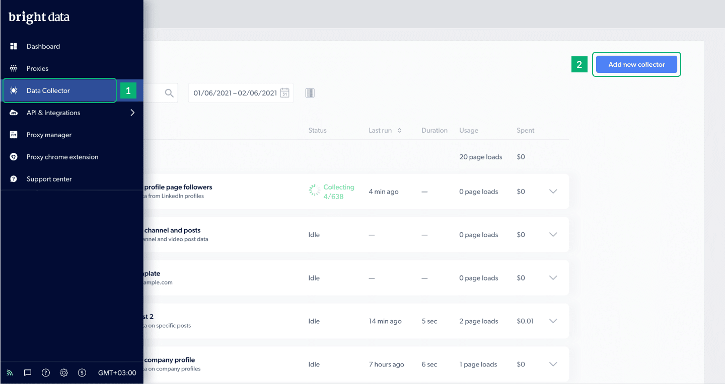 Bright Data dashboard
