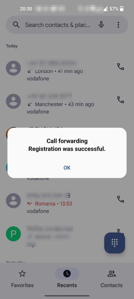 Call forwarding register