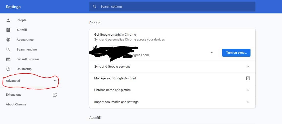 Chrome browser Advanced Setting