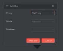 Click Add Bot after selecting the newly set up proxy