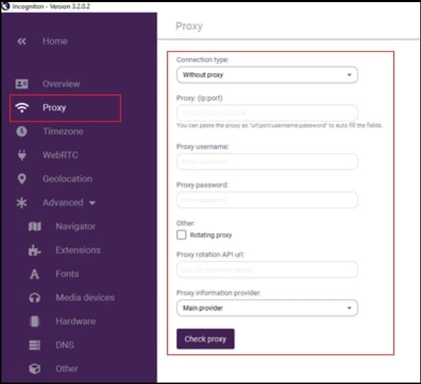 Click on Proxy in the menu on the left side