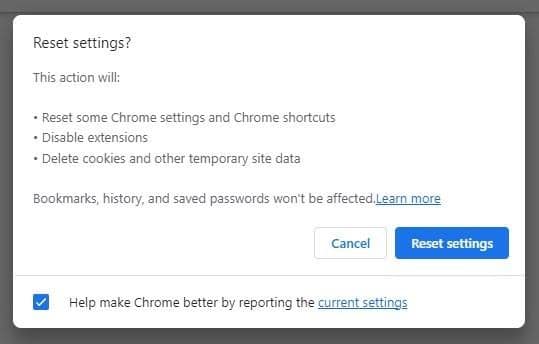 Click the Reset Settings