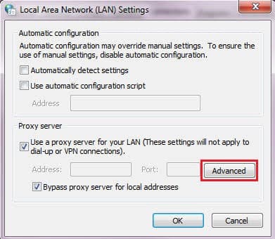 Clicking the Advanced button