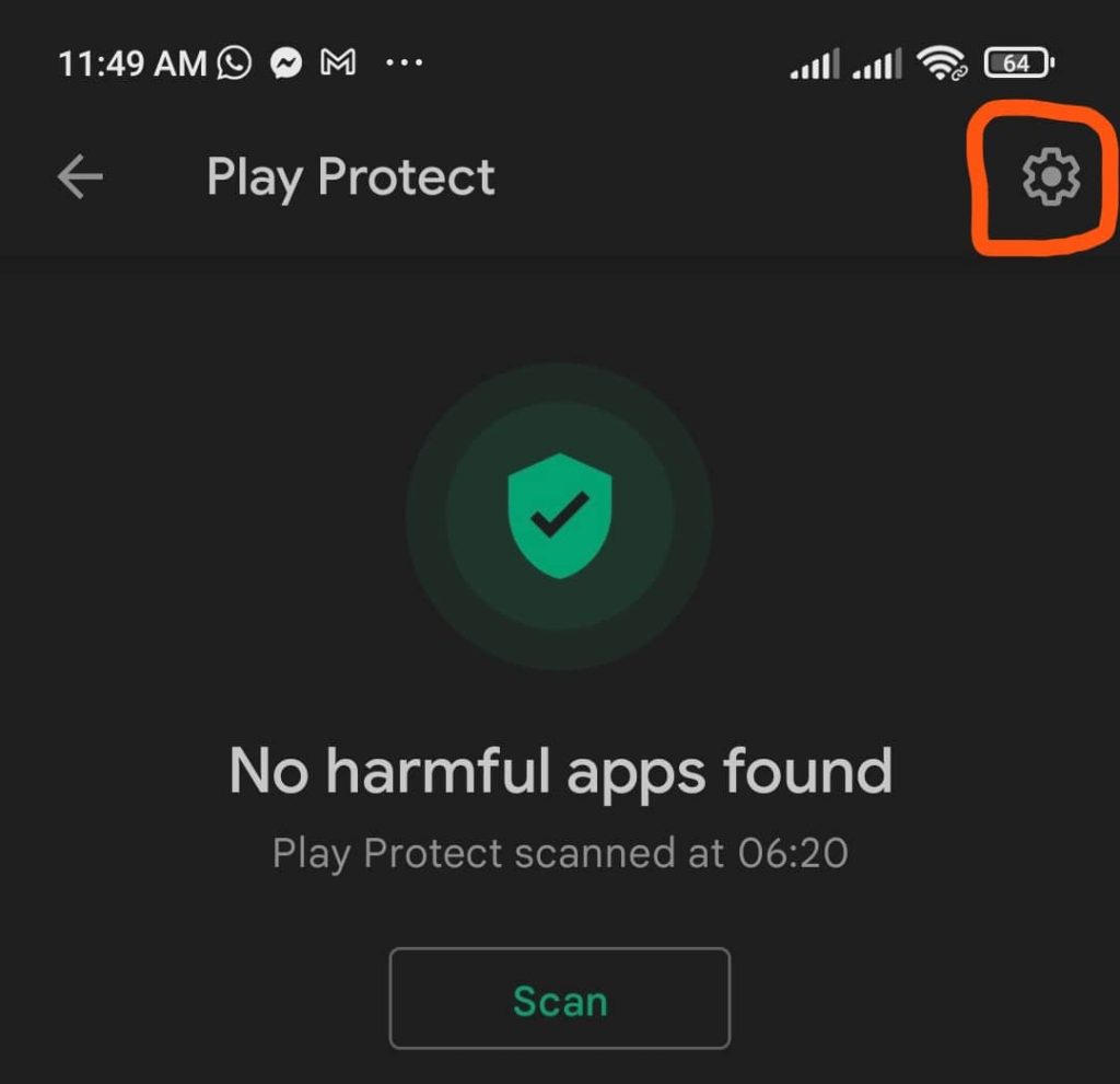 Disable the Scan Apps with Play Protect