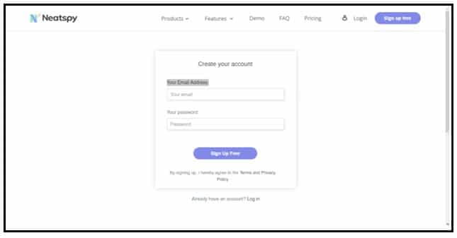 Email and your preferred password for Neatspy Sign up