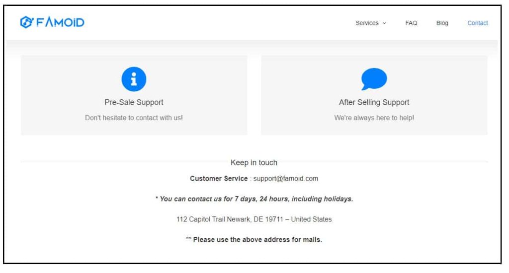 Famoid customer support