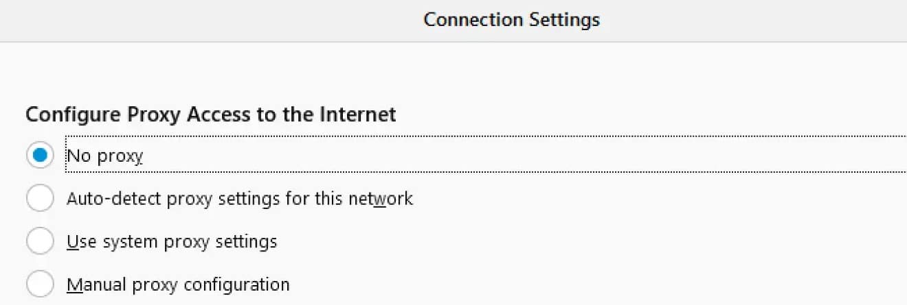 Firefox No proxy settings
