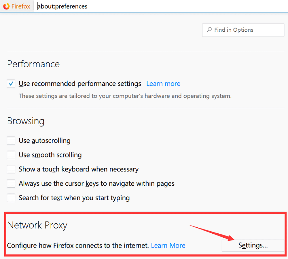 Firfox network proxy