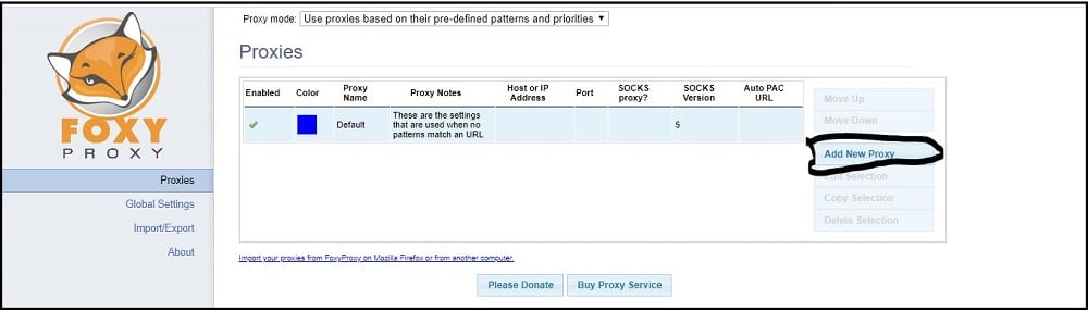 Foxyproxy configure Options
