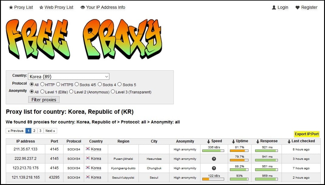 Free Proxy of Korea