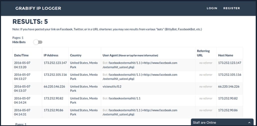 Grabify Facebook IP information