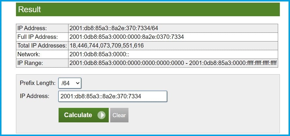 IPv6 Subnet result