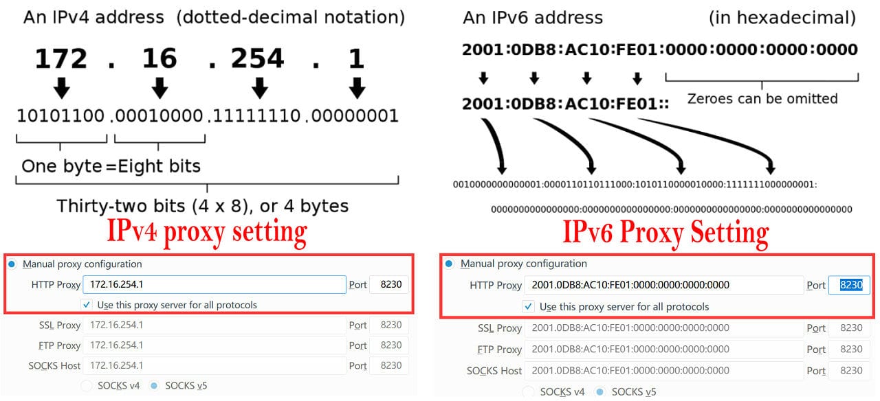 IPv6 proxy vs. IPv4 proxy setting