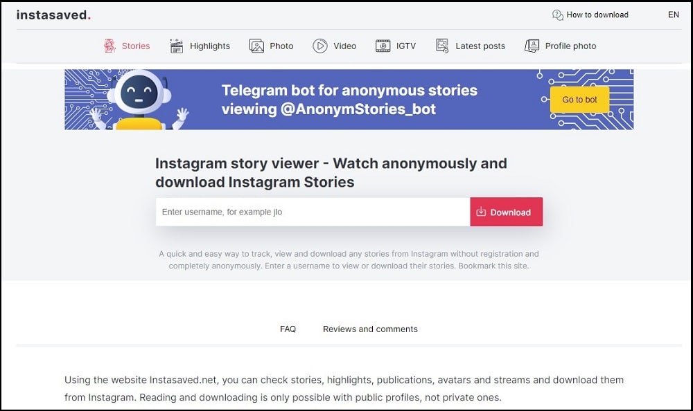 Instasaved Apps Homepage
