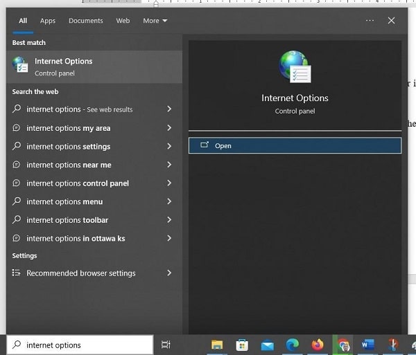 Internet Options