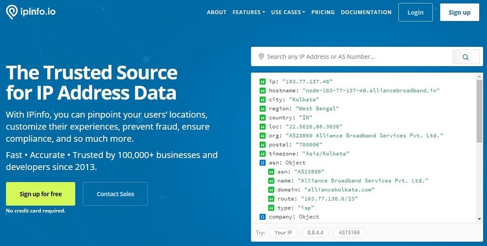 Ipinfo Homepage