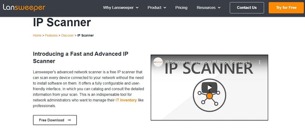 Lapsweeper IP Scanner Homepage