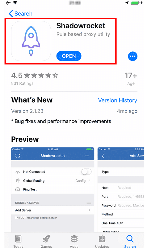 Launch the Shadowrocket application