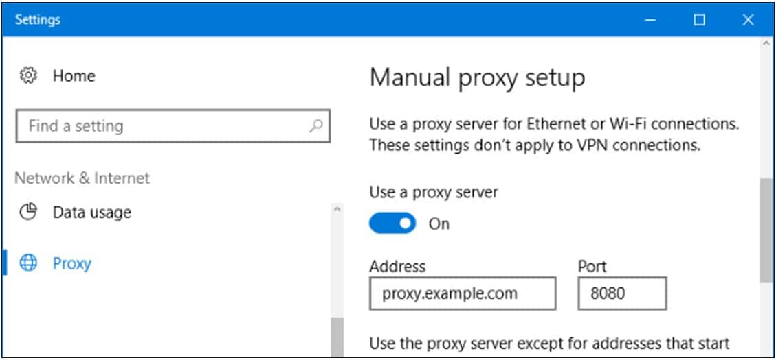Manual Proxy Setup