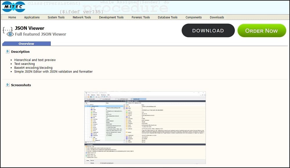 MiTeC JSON Viewer Homepage