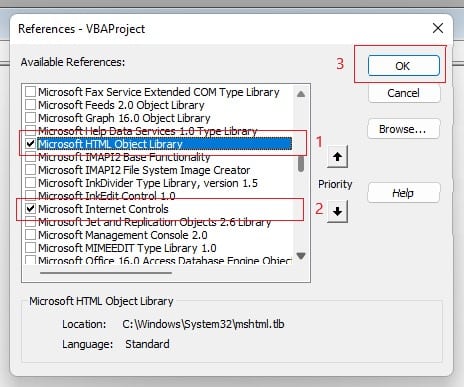 Microsoft HTML Object Library and Microsoft Internet Controls