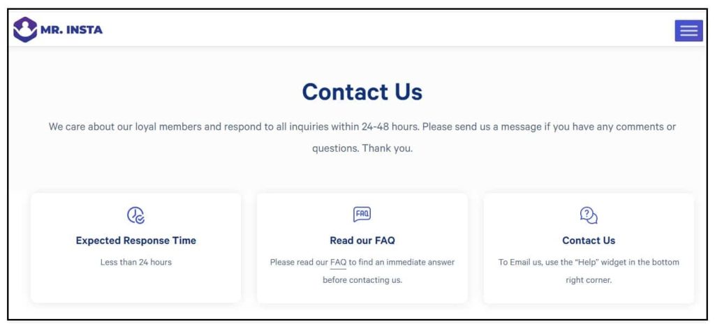 Mr Insta customer support