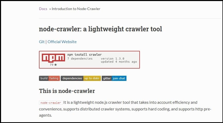 Node Crawler Homepage