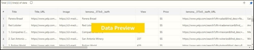 Octoparse Data Preview