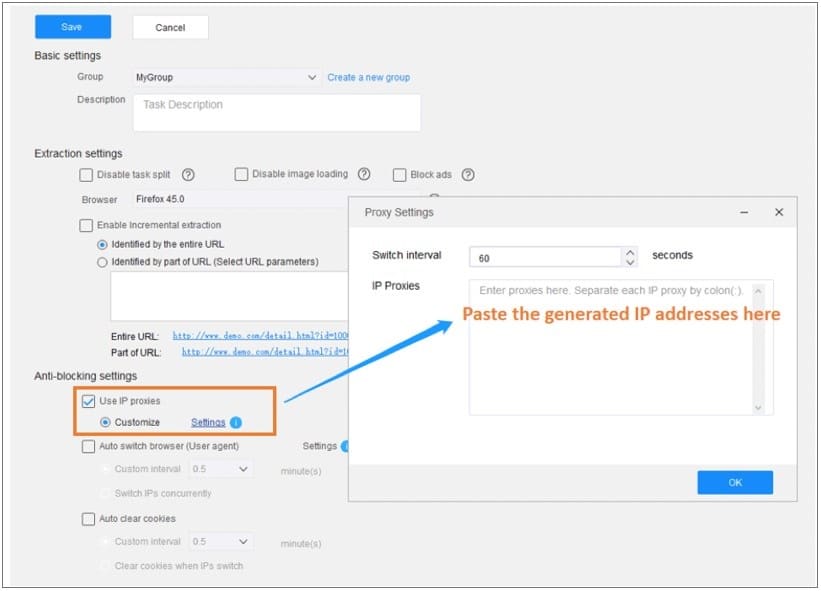 Octoparse Generated IP address option