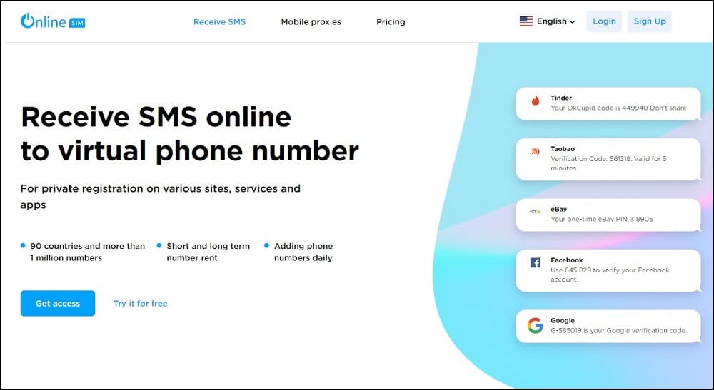 Onlinesim Homepage