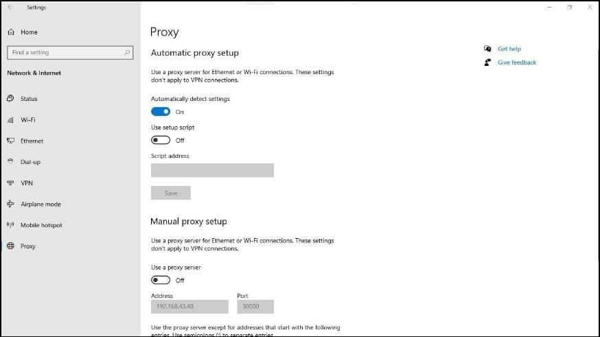 Open the system's proxy settings