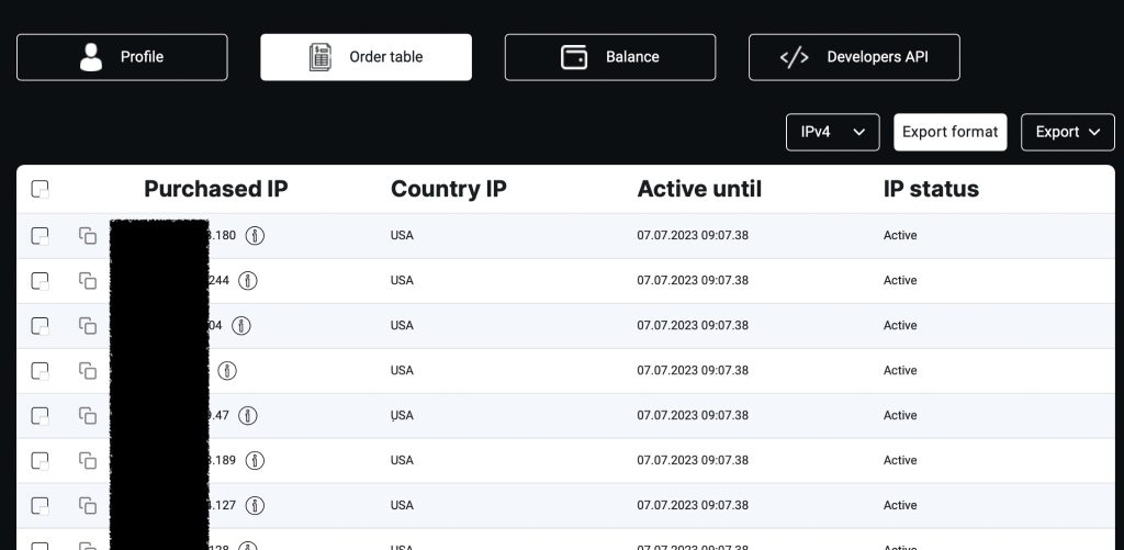 Porxy-IPV4 dashboard