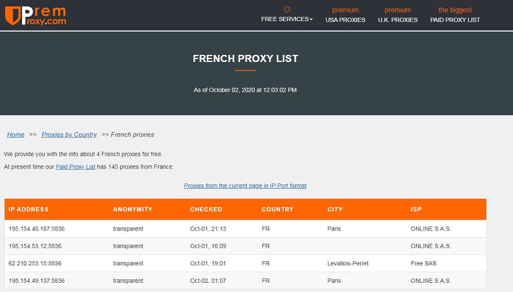 Premproxy List of France proxies