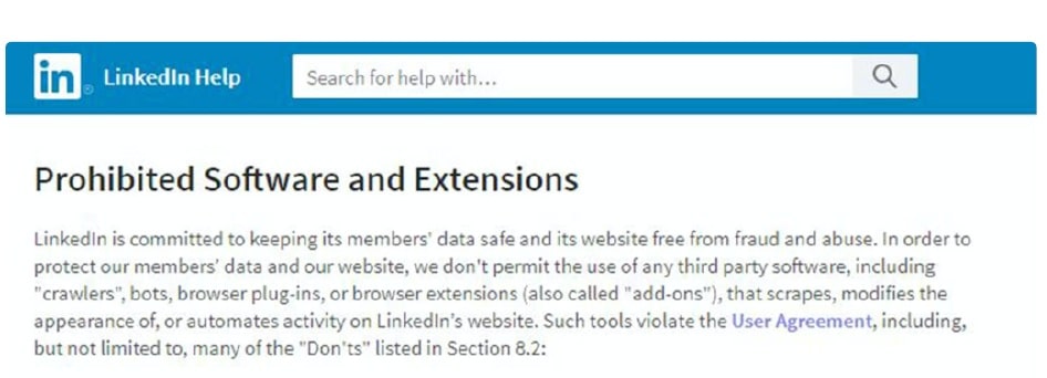 Linkedin Prohibited Software and Extention