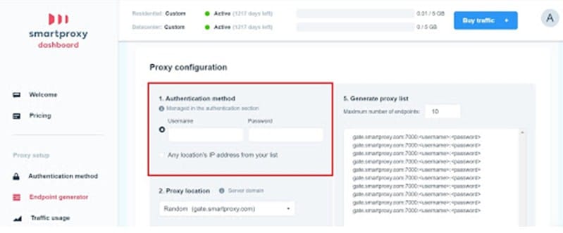 Proxy Configuration of Smartproxy