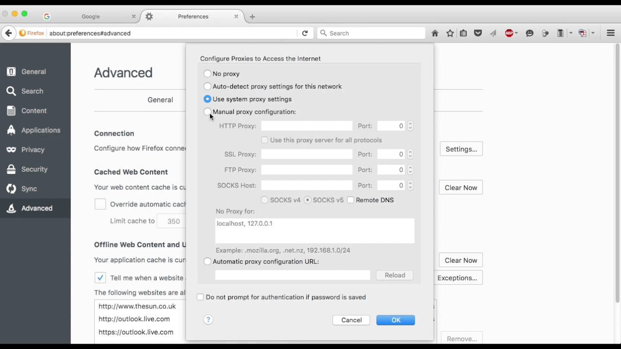 Proxy Port Number on Firefox