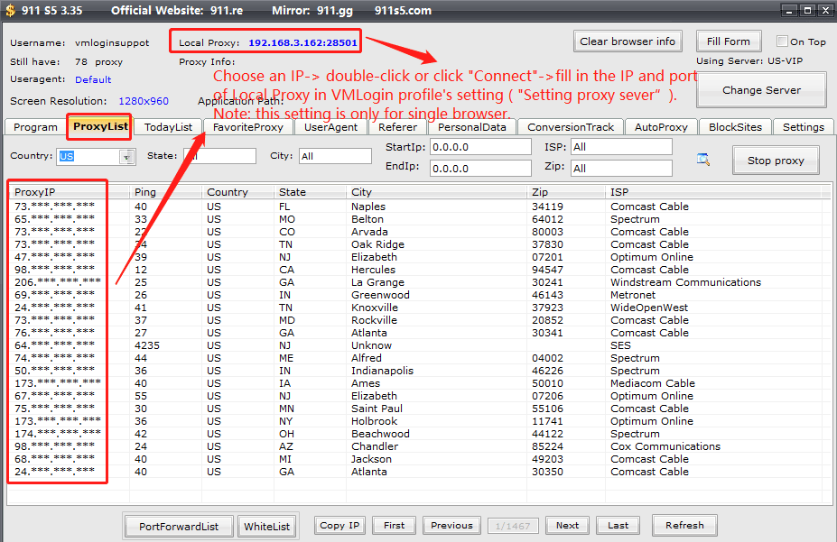 ProxyList tab