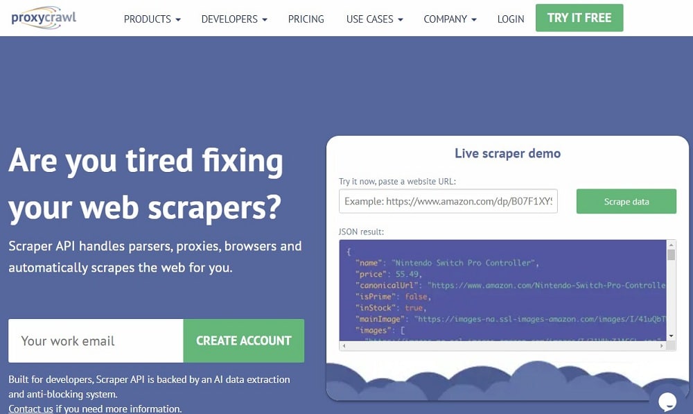 Proxycrawl web scrapers Homepage