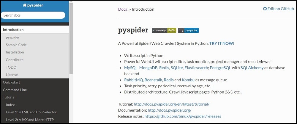 Pyspider Homepage