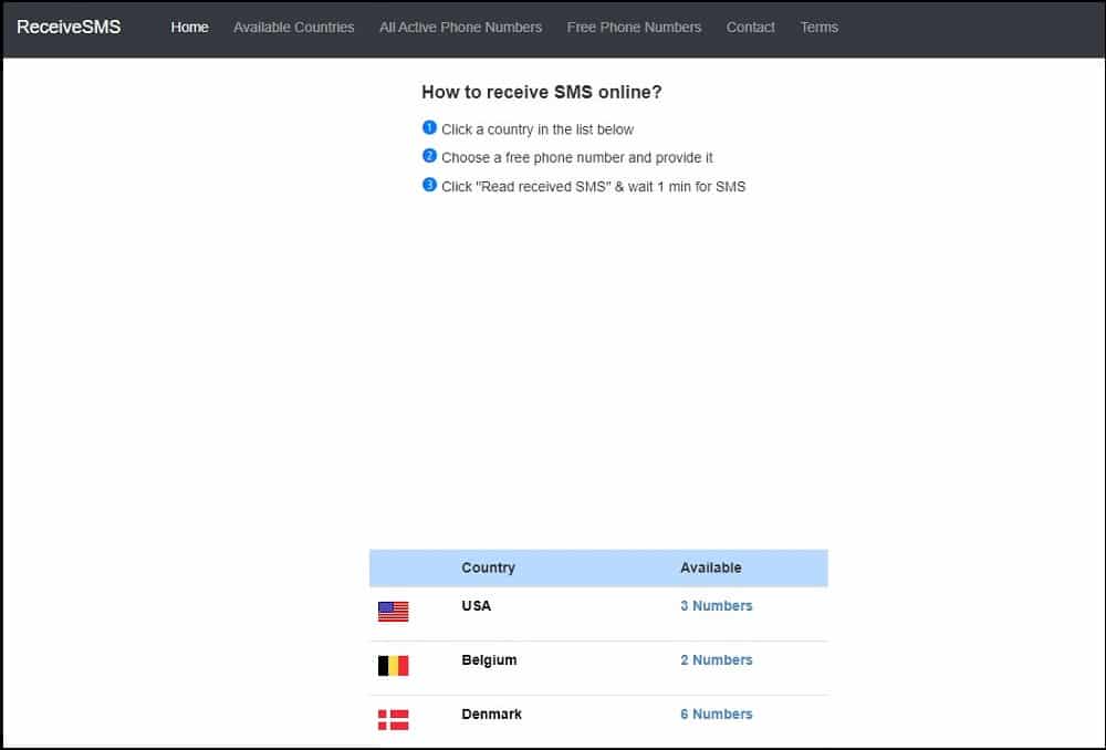 Receive-SMS Homepage
