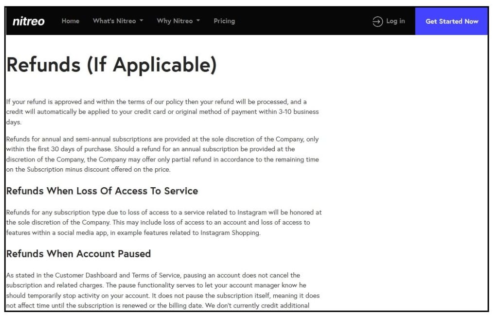 Refund policy of Nitreo