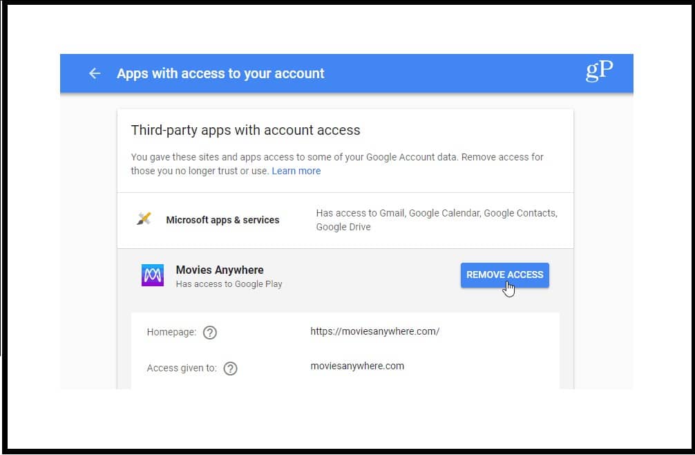 Remove Access that pops underneath
