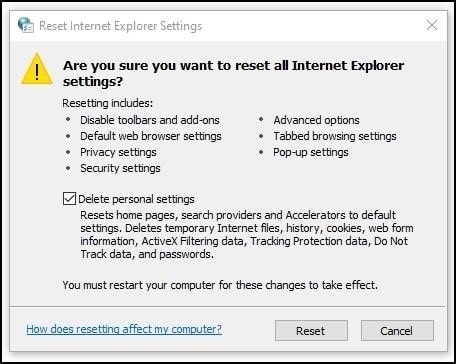 Reset Internet Explorer Settings
