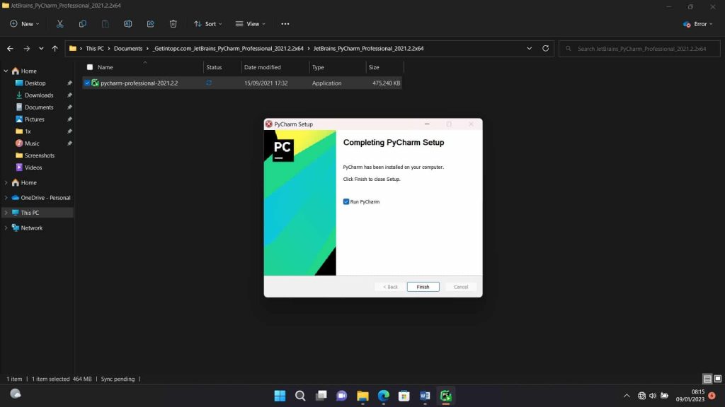 Run PyCharm and click Next to launch PyCharm right away