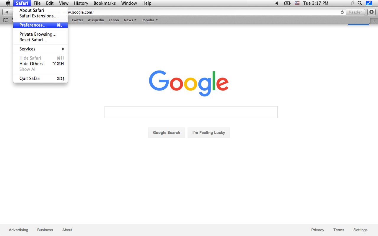 Safari menu and Preferences