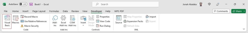 Select Visual Basic to start the process