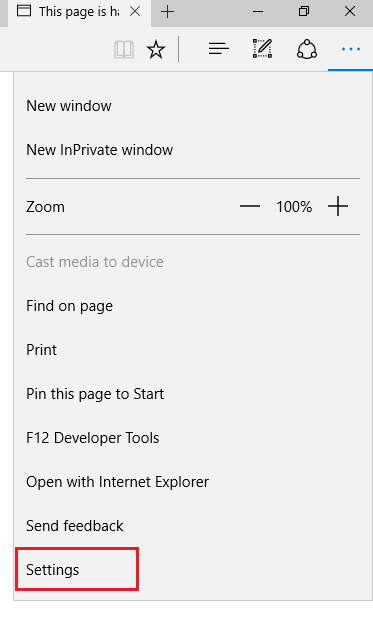 Settings from the Edge menu icon
