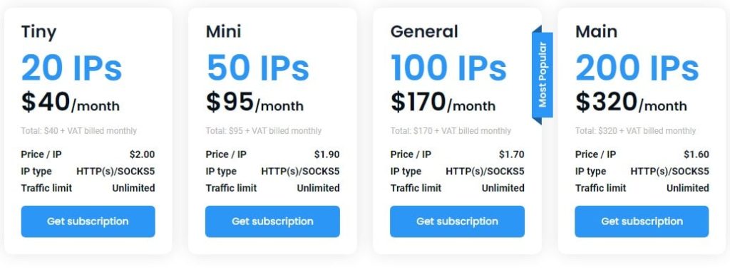 Smartproxy Dedicated datacenter plans